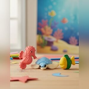 (Lot Of 3) 3D Puzzle 1" Miniature Multi-Color Eraser Seahorse/Turtle/Fish Figure